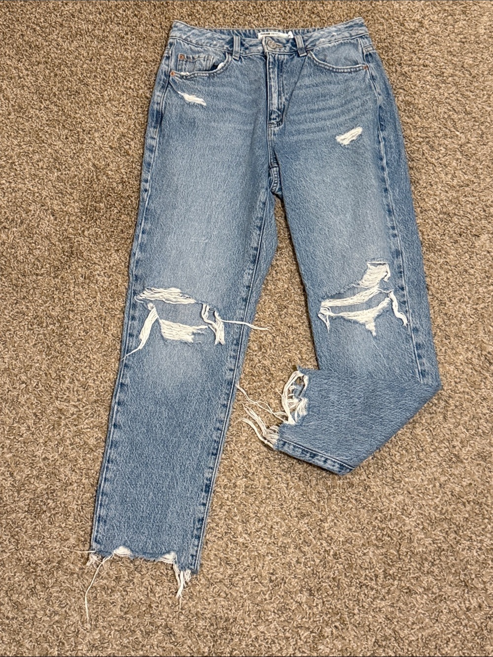 Garage Light Mom Jean Ripped Blue Distressed Straight Leg Jeans